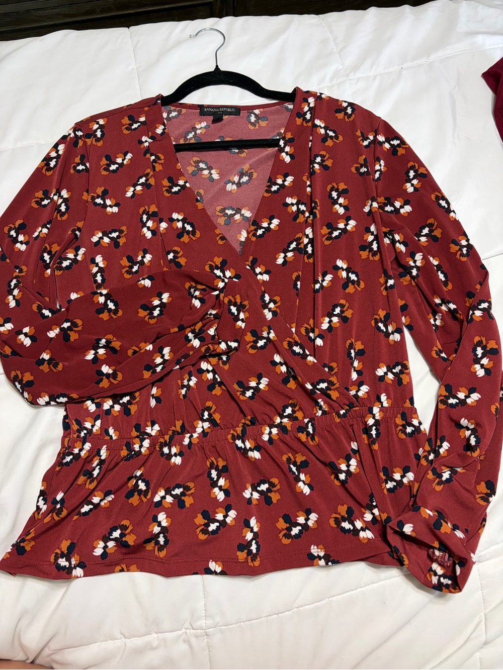 Banana Republic Rust Floral Surplice Wrap Blouse